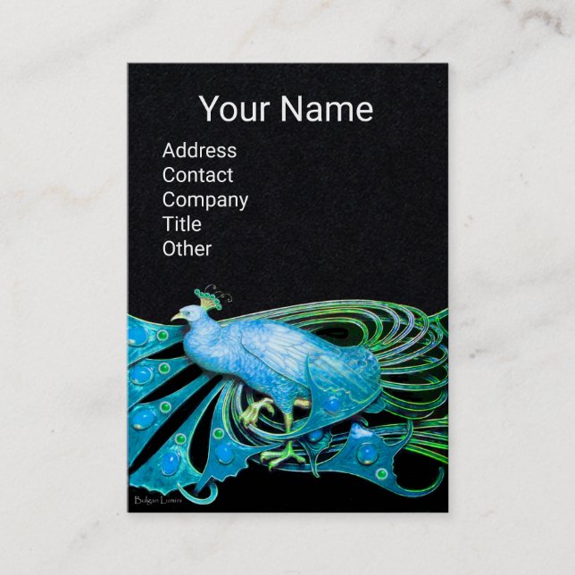 Tarjeta De Visita ELEGANTE PEACOCK AZUL FASHION JEWEL Black Paper (Anverso)