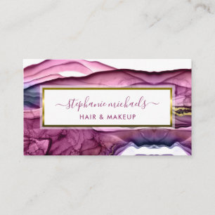 Tarjeta De Visita Elegante pelo de oro morado y tinta líquida y maqu
