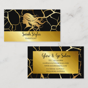 Tarjeta De Visita Elegante peluquero de oro oscuro