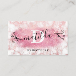 Tarjeta De Visita Elegante peluquero rosa purpurina de mármol