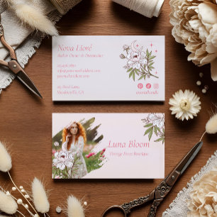 Tarjeta De Visita Elegante Peonía Floral Celestial Holístico Foto de
