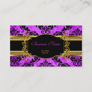 Tarjeta De Visita Elegante perfil floral de color Purple Gold Damask