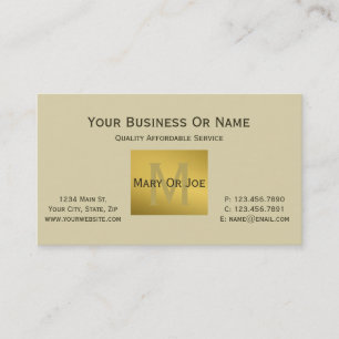 Tarjeta De Visita Elegante Pergamino Crema Lujo Monograma Dorado