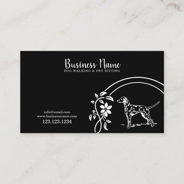 Tarjeta De Visita Elegante perro floral blanco y negro dálmata  (Anverso)