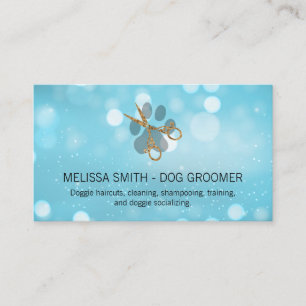 Tarjeta De Visita Elegante Perro Groomer Blue Boke