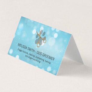 Tarjeta De Visita Elegante Perro Groomer Blue Boke