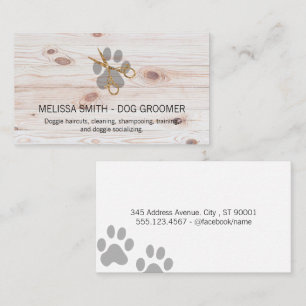 Tarjeta De Visita Elegante Perro Groomer   Paneles de madera