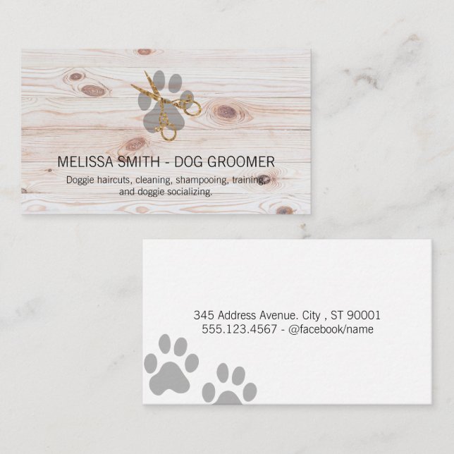 Tarjeta De Visita Elegante Perro Groomer | Paneles de madera (Anverso / Reverso)