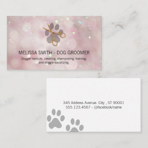 Tarjeta De Visita Elegante Perro Groomer   Pink Bokeh