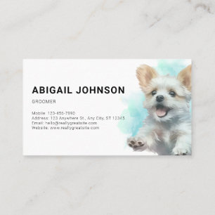 Tarjeta De Visita Elegante Perro/Mascota Grooming - Acuarela azul de