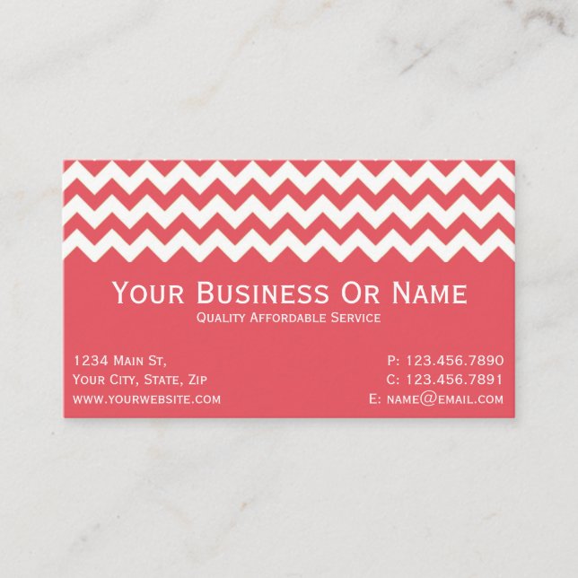 Tarjeta De Visita Elegante Persimmon Pink cálido, Chevron Blanco (Anverso)