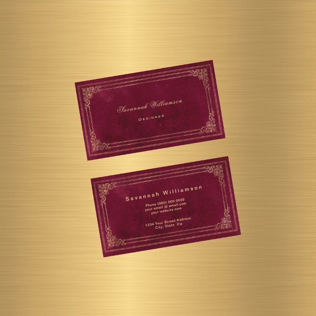 Tarjeta De Visita Elegante Personalizable de oro de Borgoña (Subido por el creador)