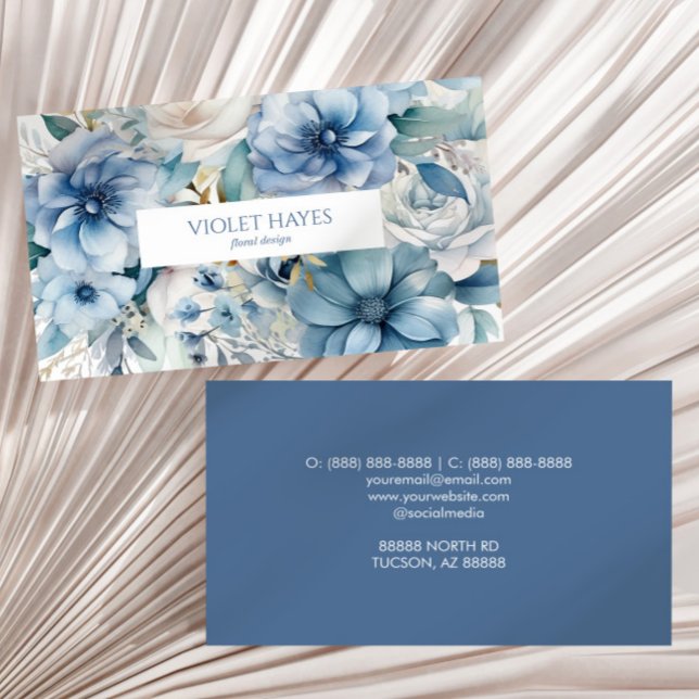 Tarjeta De Visita Elegante Personalizado de Flores Florales Azul Dus (Subido por el creador)