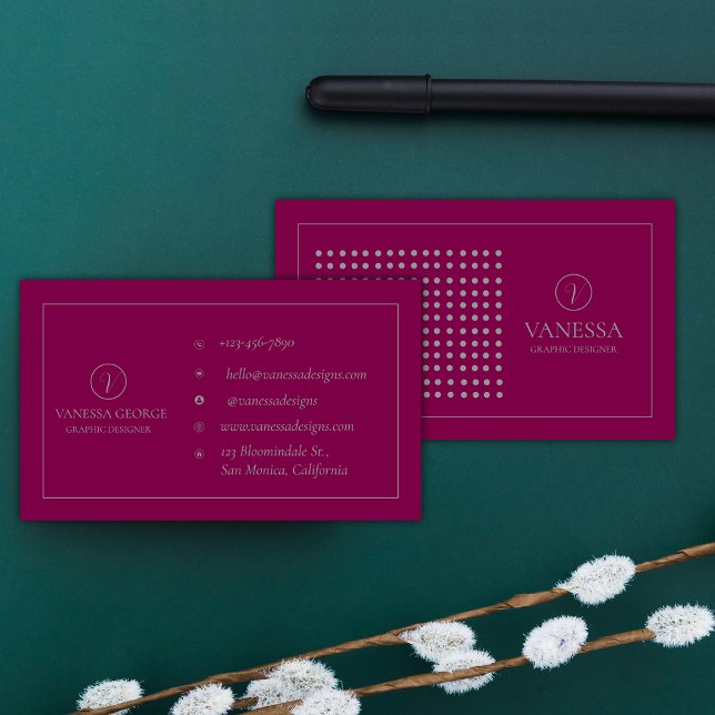 Tarjeta De Visita Elegante Personalizado de Monograma Moderno Rojo (Elegant Cute Red Modern Monogram Custom Business Card)