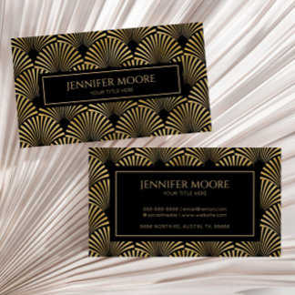 Tarjeta De Visita Elegante Personalizado de patrón Art Deco de Oro N