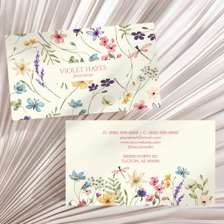 Tarjeta De Visita Elegante Personalizado Floral de Flor Silvestre