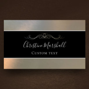 Tarjeta De Visita Elegante Personalizado metálico moderno negro y pl
