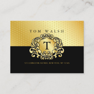 Tarjeta De Visita Elegante Personalizado Monograma Gold Black Busine