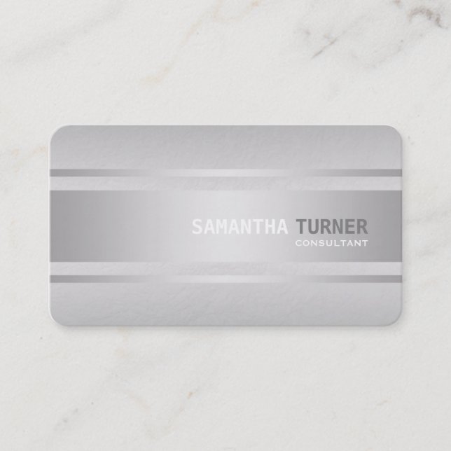 Tarjeta De Visita Elegante Personalizado profesional de Silver Faux  (Anverso)