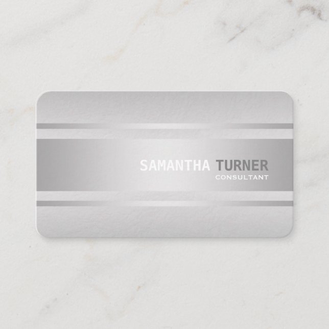 Tarjeta De Visita Elegante Personalizado profesional de Silver Faux  (Anverso)