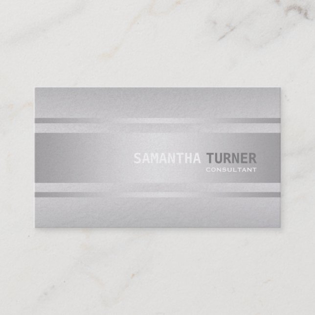 Tarjeta De Visita Elegante Personalizado profesional de Silver Faux  (Anverso)