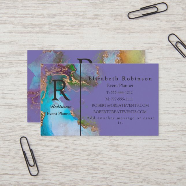 Tarjeta De Visita Elegante Perwinkle Professional Gold Blue Purple (Anverso/Reverso In Situ)