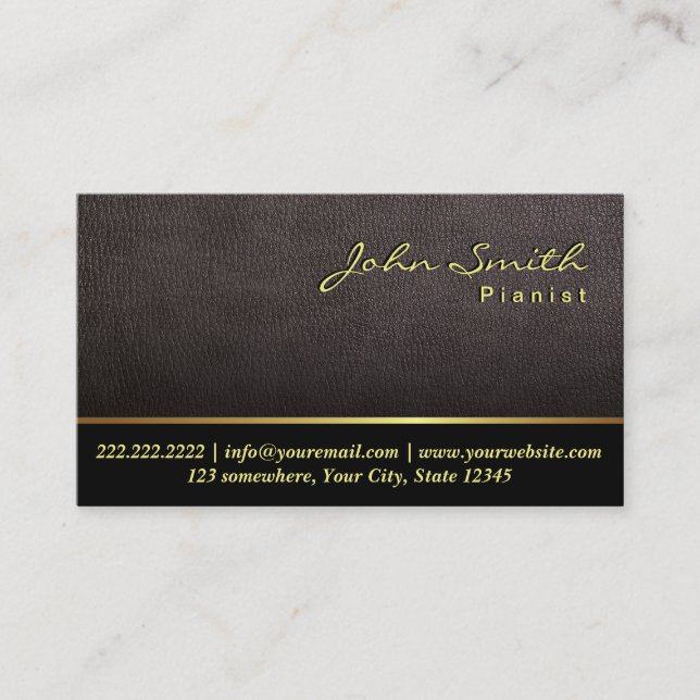 Tarjeta De Visita Elegante pianista de cuero oscuro (Anverso)