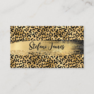 Tarjeta De Visita Elegante pincel de leopardo negro y Relieve metali