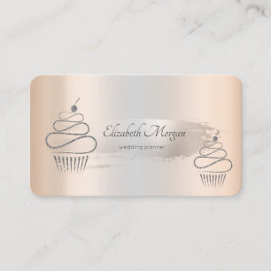 Tarjeta De Visita Elegante pincel plateado, pasteles Purpurinas