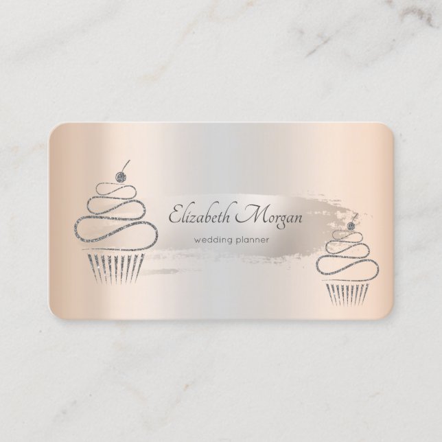 Tarjeta De Visita Elegante pincel plateado, pasteles Purpurinas (Anverso)