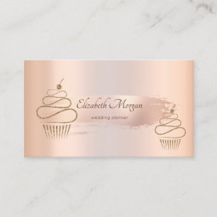 Tarjeta De Visita Elegante pincelada de oro rosa, Cupcakes dorados