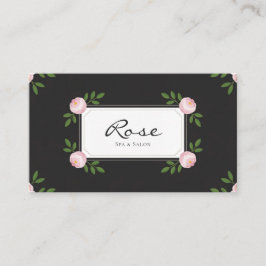 Tarjeta De Visita Elegante Pink Peony Floral Black
