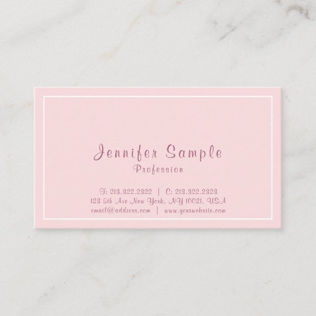 Tarjeta De Visita Elegante Pink Profesional Moderno Llanura Limpia (Anverso)