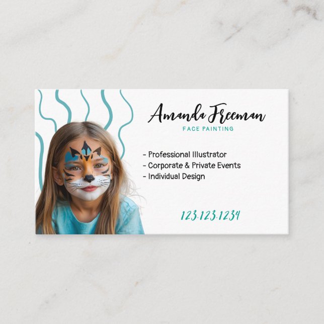 Tarjeta De Visita Elegante pintador Verde azulado y blanco (Anverso)