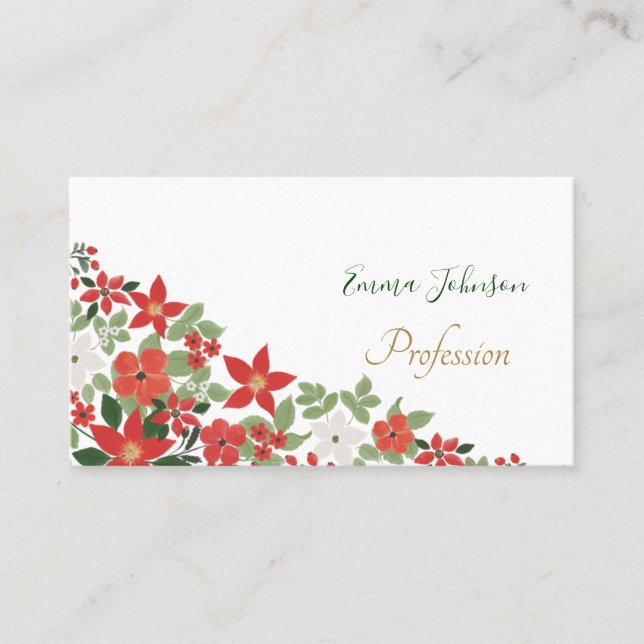 Tarjeta De Visita Elegante pintura de invierno rojo blanco floral (Anverso)