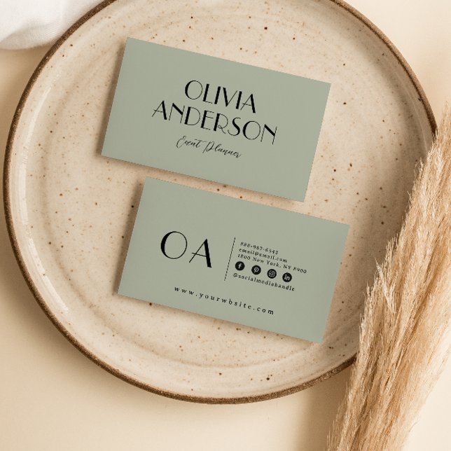 Tarjeta De Visita Elegante Pistachio Verde Neutral Boho Moda moderna (Subido por el creador)