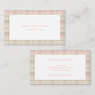 Tarjeta De Visita Elegante Plaid Rosa Verde Minimalista