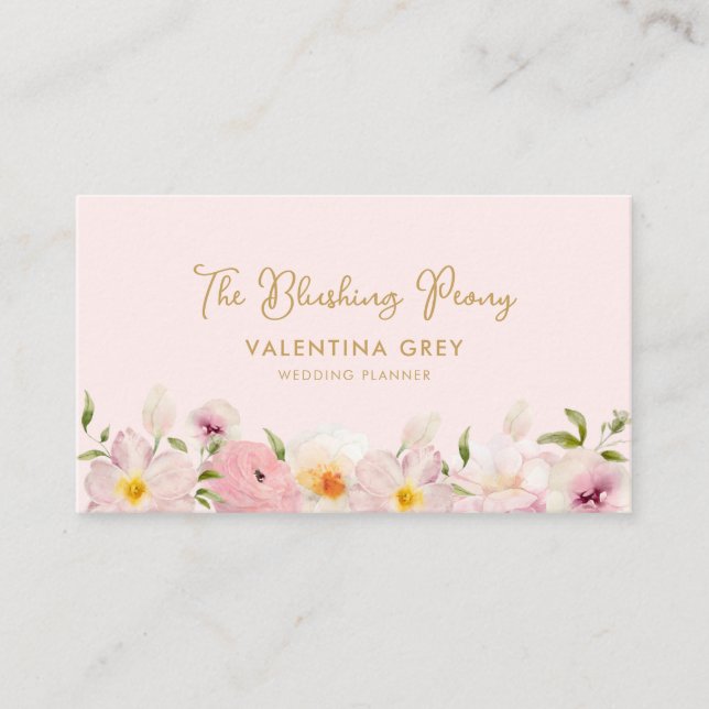 Tarjeta De Visita Elegante planificador de boda floral rosada (Anverso)