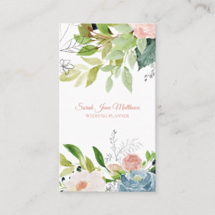 Tarjeta De Visita Elegante planificador de bodas botánicas de acuare