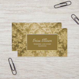 Tarjeta De Visita Elegante planificador de bodas de damasco de oro d