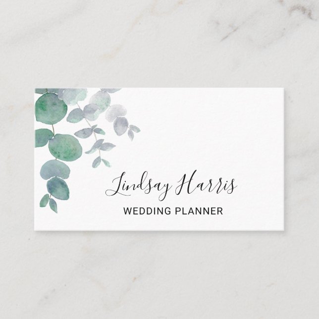 Tarjeta De Visita Elegante planificador de bodas Eucalyptus Greenery (Anverso)