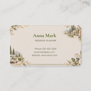 Tarjeta De Visita Elegante planificador de bodas floral verde y dora