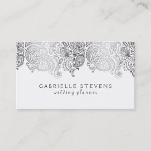 Tarjeta De Visita Elegante Planificador De Bodas Plata Y Paisley Bla