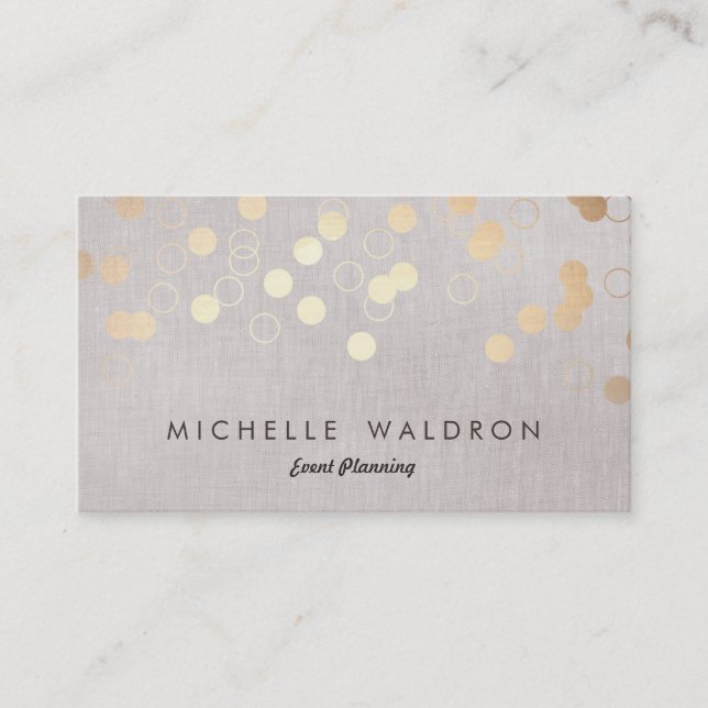 Tarjeta De Visita Elegante Planificador de Eventos de Confetti Gold  (Anverso)