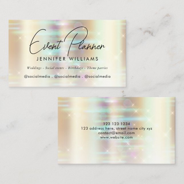 Tarjeta De Visita Elegante planificador de eventos Faux Metallic Gol (Anverso / Reverso)