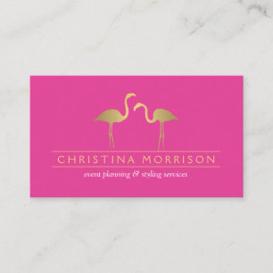 Tarjeta De Visita Elegante Planificador de Eventos Flamingos Gold Pi