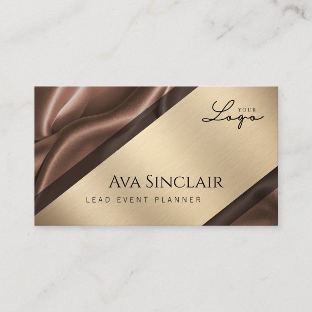 Tarjeta De Visita Elegante planificador de eventos Gold y Brown Luxu (Anverso)