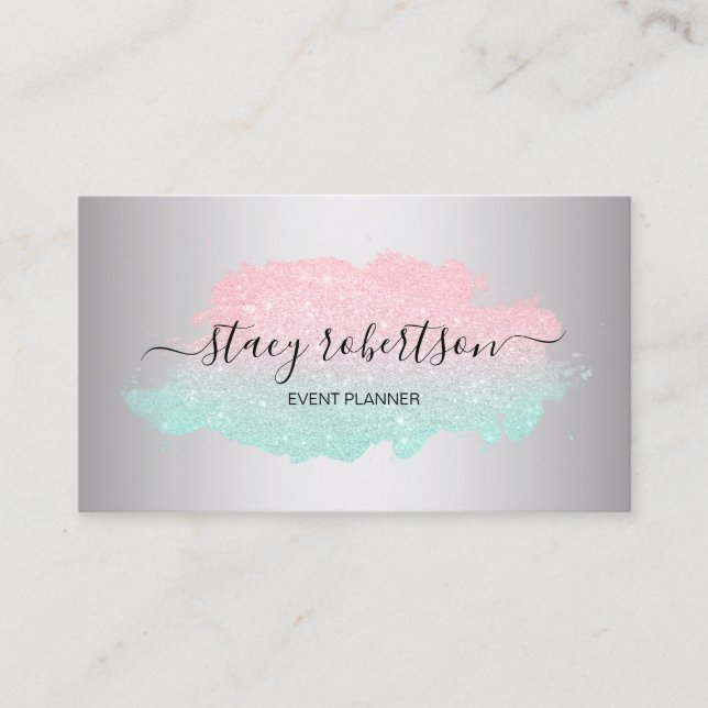 Tarjeta De Visita Elegante planificador moderno de menta y rosa purp (Anverso)