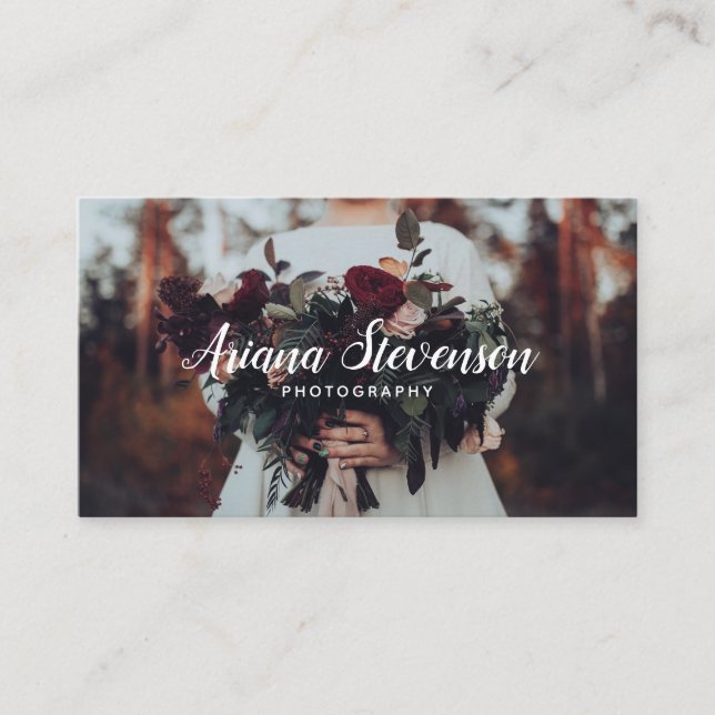 Tarjeta De Visita Elegante plano de fotografía manuscrita blanca (Anverso)