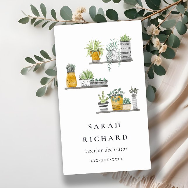Tarjeta De Visita Elegante Planta de Casa Pott Acuarela Botánica (Subido por el creador)